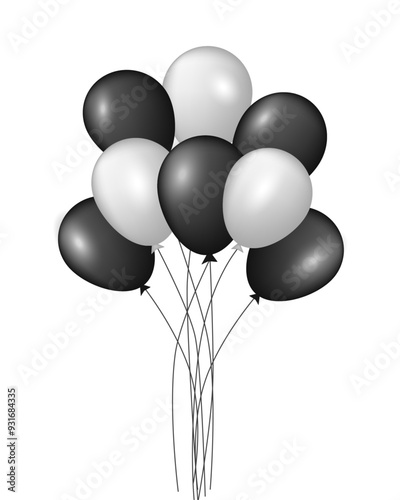 Black grey balloons isolated on white. Party design elements.
