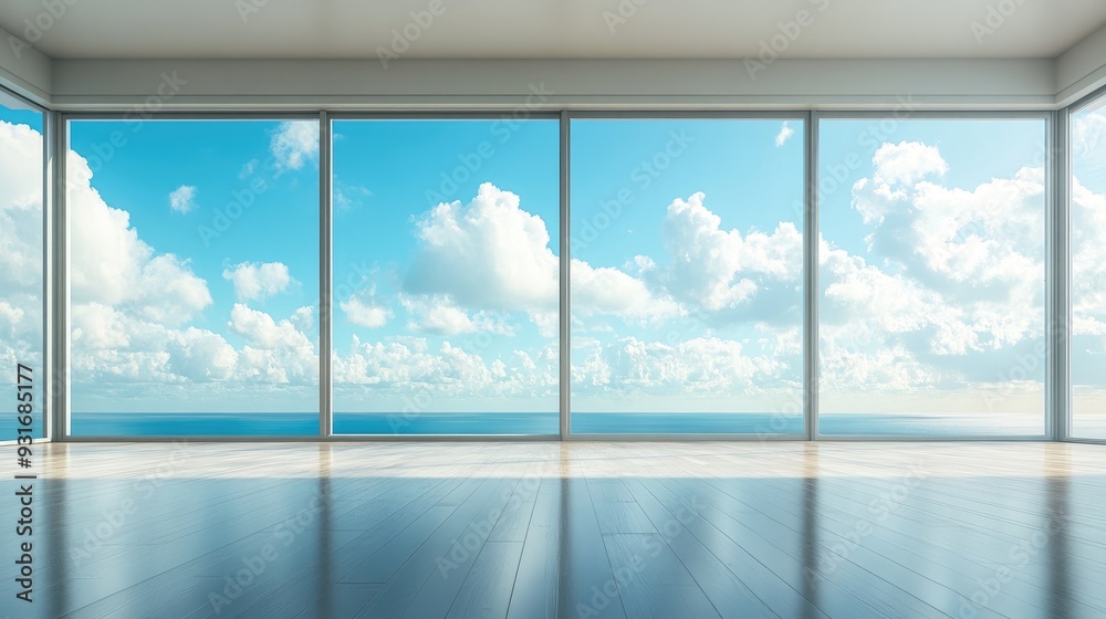 An empty floor with a clear view of the horizon, set against a beautiful blue sky filled with fluffy clouds. An empty floor with a clear view of the horizon, set against a beautiful blue sky filled with fluffy clouds.