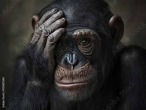 Contemplative Chimpanzee Close-Up: Deep Thought and Emotion in Wildlife Photography