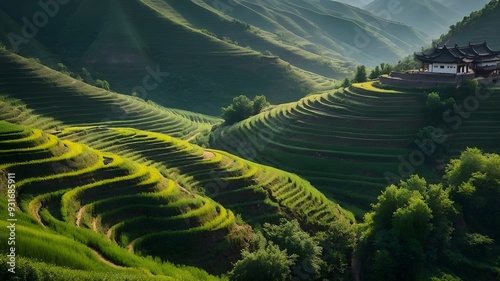 Explore the breathtaking beauty of Hanzhong city in Shaanxi province, where rolling hills and lush greenery meet to create a picturesque countryside. photo