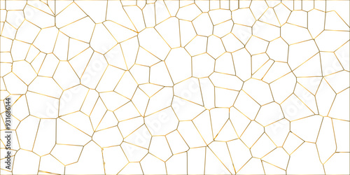 Golden gradient lines stroke abstract white crystalized broken glass background. Voronoi diagram background. abstract desktop texture design digital art wallpaper, vector illustration.	