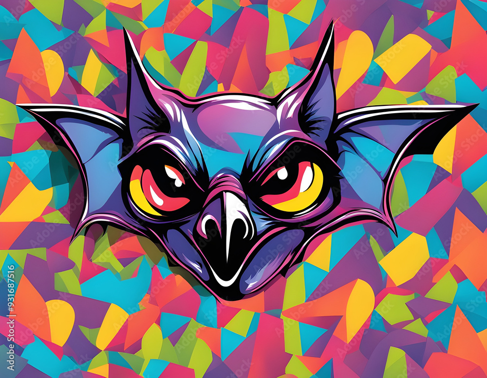 colorful bat head with cool isolated pop art style background colorful bat head with cool isolated pop art style background