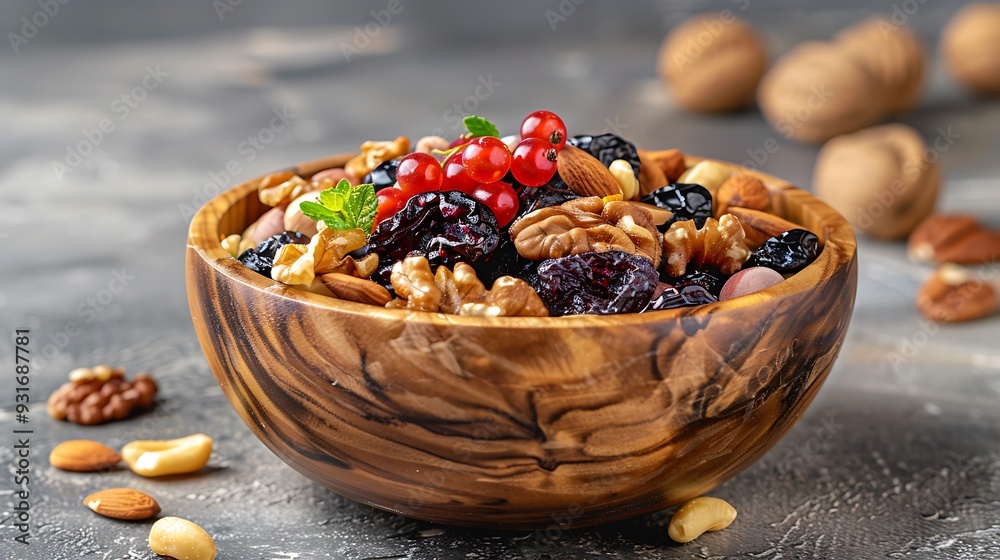 Healthy dried nuts and fruits in wooden bowl dried mulberry in wooden bowl Healthy dried nuts and fruits in wooden bowl dried mulberry in wooden bowl