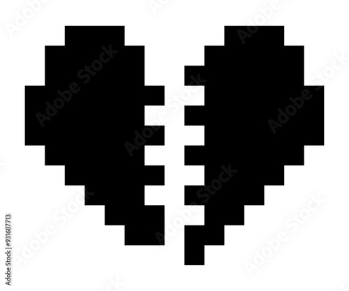 broken hearted icon logo pixel art design. sticker cartoon pixel. sadness offended concept.