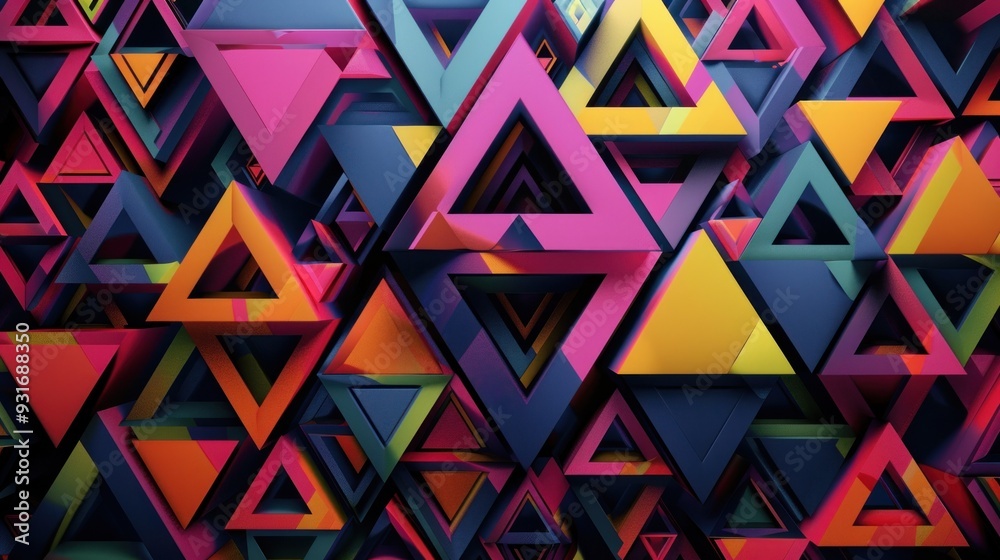 Abstract geometric seamless pattern with intricate triangles and bright colors, dynamic and vibrant Abstract geometric seamless pattern with intricate triangles and bright colors, dynamic and vibrant