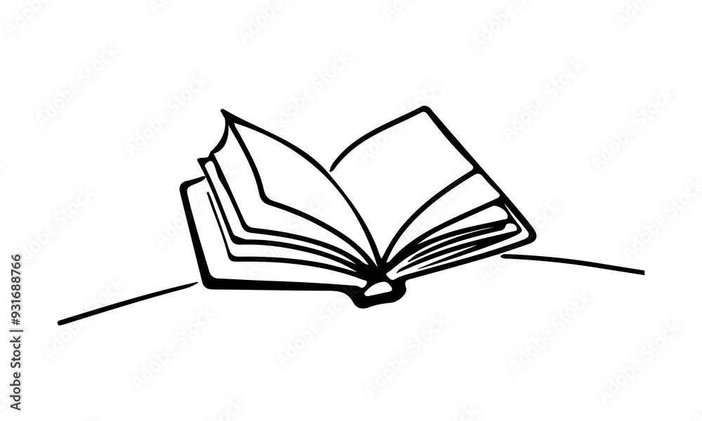 Open Book Black Sketch Line Art Drawing. Minimalist Education Concept ...