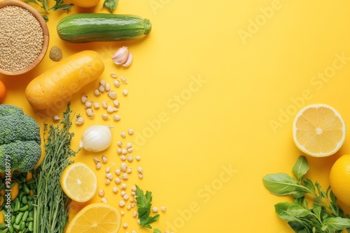 A Collection of Fresh Produce on a Yellow Background