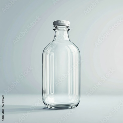 Clear Glass Bottle with White Lid Against a White Background