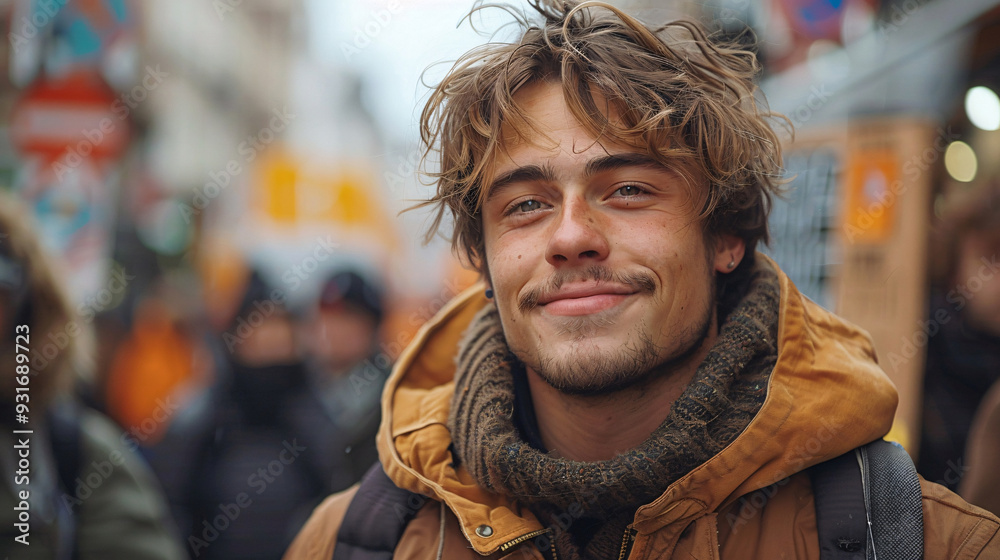 Man in a winter jacket smiling Man in a winter jacket smiling