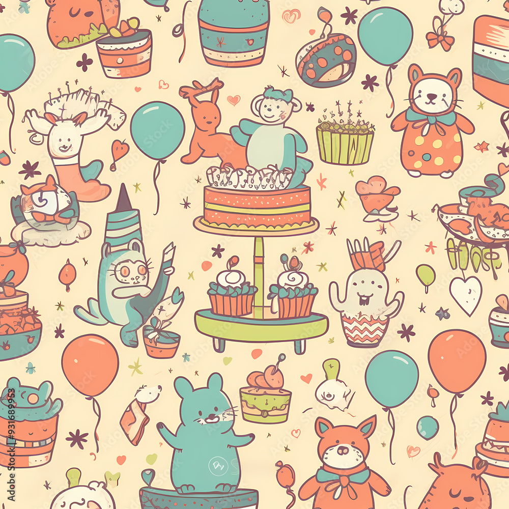 Birthday party time seamless pattern vector image Birthday party time seamless pattern vector image