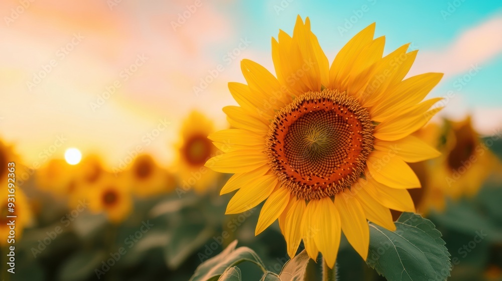 A close up of a sunflower in the field with some other flowers, AI A close up of a sunflower in the field with some other flowers, AI