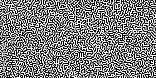 Turing reaction diffusion monochrome seamless pattern with chaotic motion. Linear design with biological shapes. Organic lines in Memphis. abstract truing organic wallpaper background.	