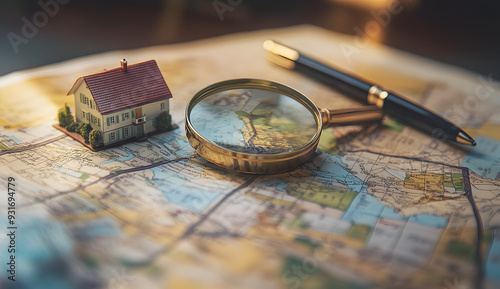 "Magnifying Glass Over the Map of a Home Real Estate, Highlighting Property Details and Investment Opportunities"