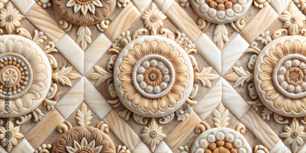 Ornate Carved Floral Patterns in Cream and Beige Tones Representing Luxurious Decoration Ornate Carved Floral Patterns in Cream and Beige Tones Representing Luxurious Decoration