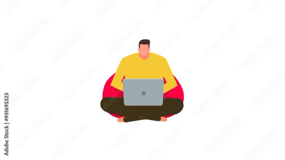 Person with a laptop. Businessman working on his laptop. Animated character performing task or assignment on computer screen 4k video 