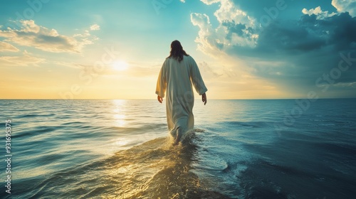 Jesus walking on water, walking on sea or ocean photo