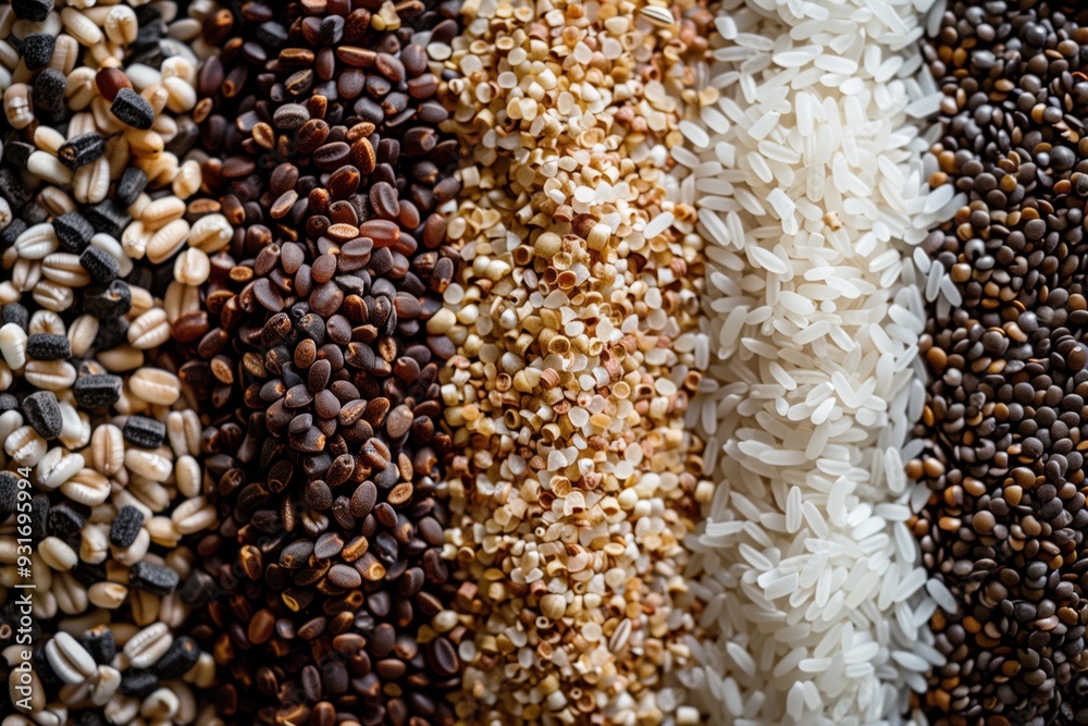 Various seeds pulses and grains filling the frame from above Various seeds pulses and grains filling the frame from above