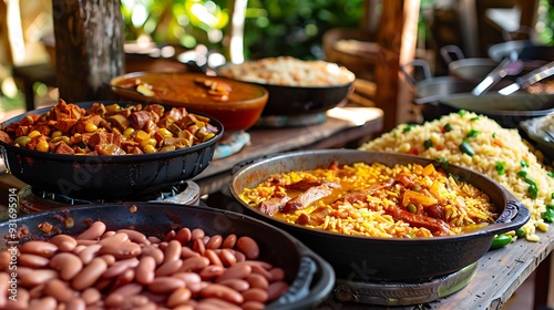 Minas gerais cuisine made on a wood stove with rice beans feijoada pork pasta sausage and chicken Self service buffet with a variety of products