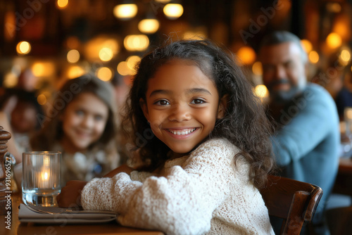 Happy African American Family In A Restaurant