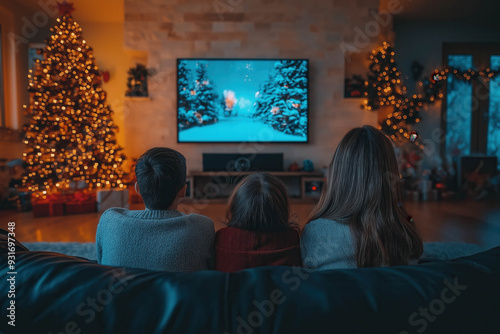 Happy Family Watches Televi...