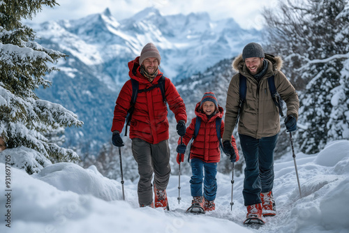 Happy Snowshoeing Family