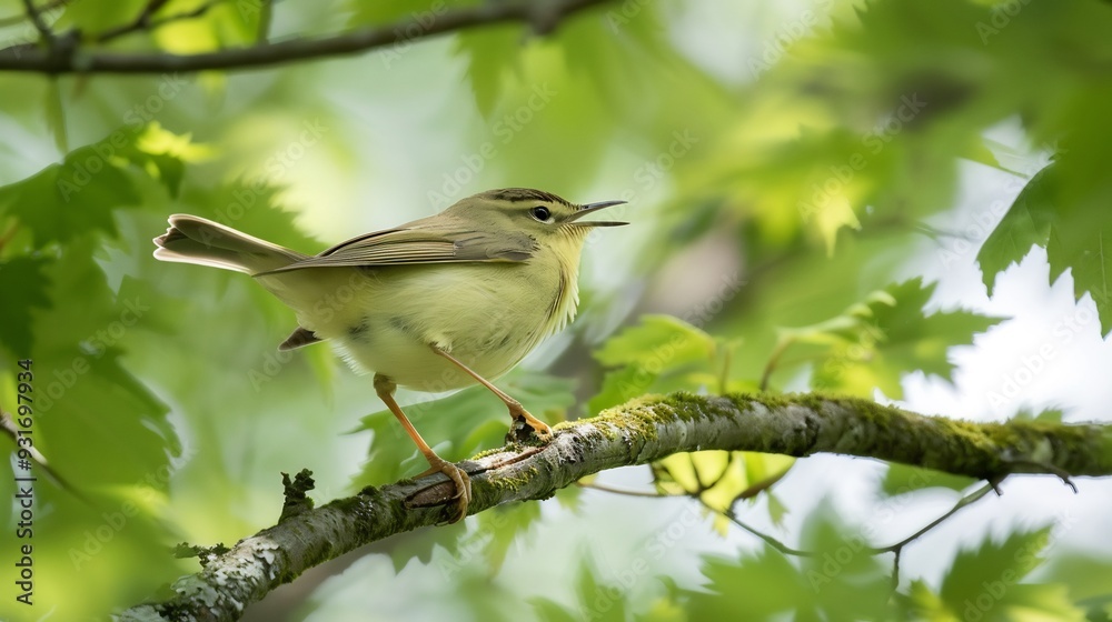Obraz premium Warbler flitting through the trees its quick movements and soft calls filling the air