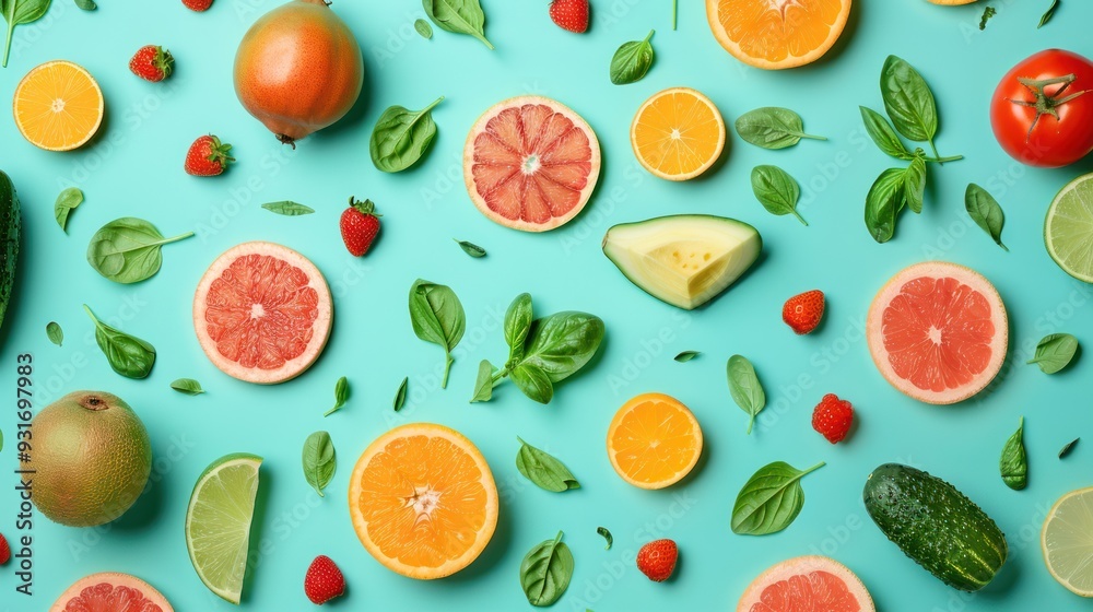 Vibrant Fruit and Vegetable Flat Lay