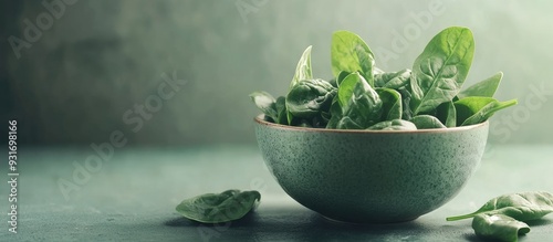 Fresh spinach in a bowl fil...