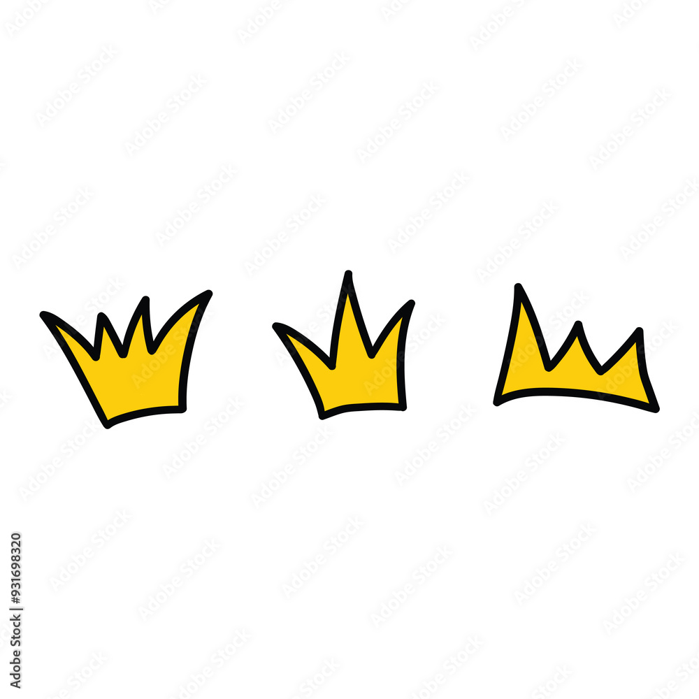 Hand drawn cartoon set of crowns on a white background. Hand drawn cartoon set of crowns on a white background.