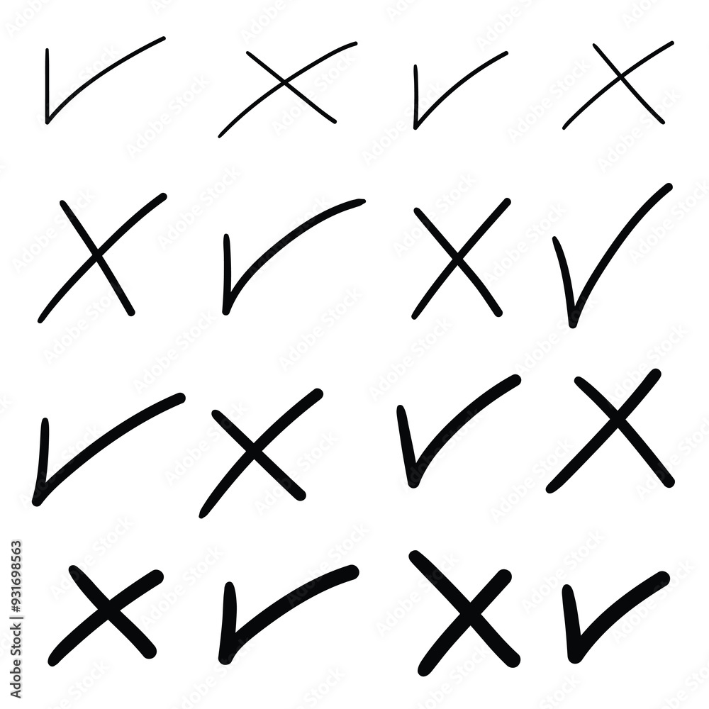 Hand drawn doodle set of crosses and check marks on white background. Hand drawn doodle set of crosses and check marks on white background.