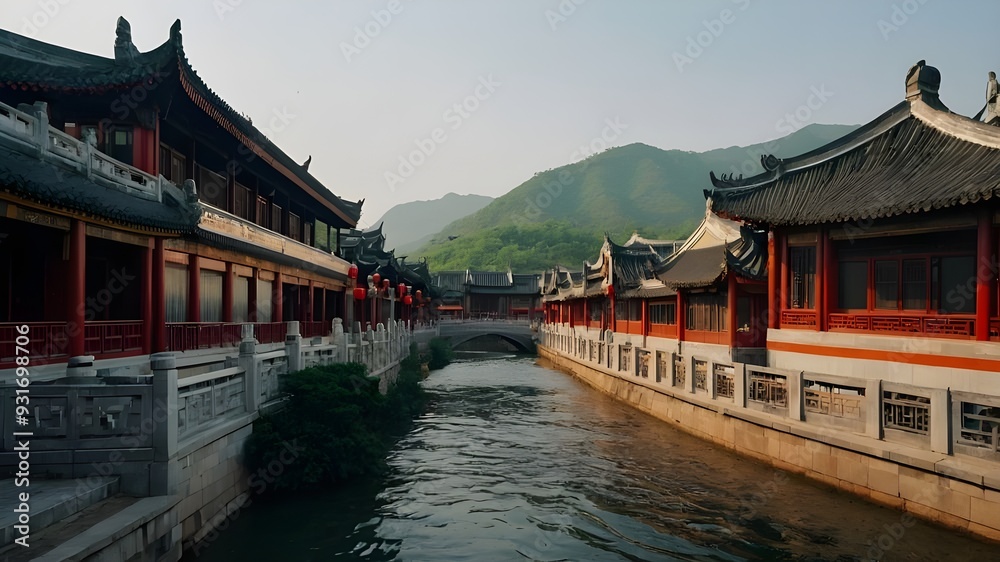 Fototapeta premium Immerse yourself in the charm of Hanzhong city, where traditional architecture and modern amenities blend seamlessly to create a unique and diverse landscape.