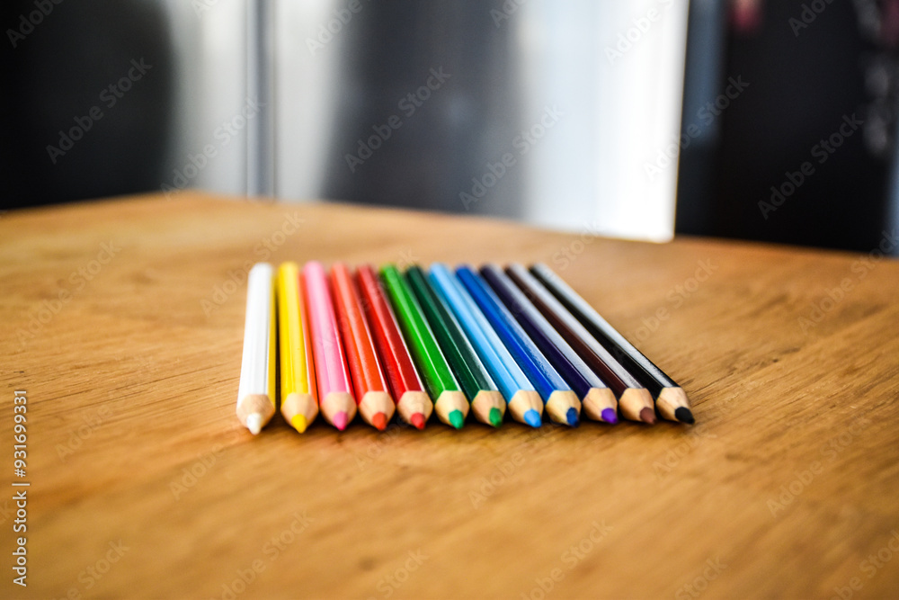 Color palette of wooden crayons Color palette of wooden crayons