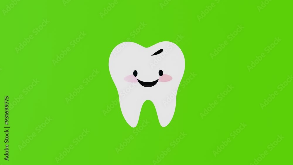 a white tooth with a face moves on a green screen a white tooth with a face moves on a green screen