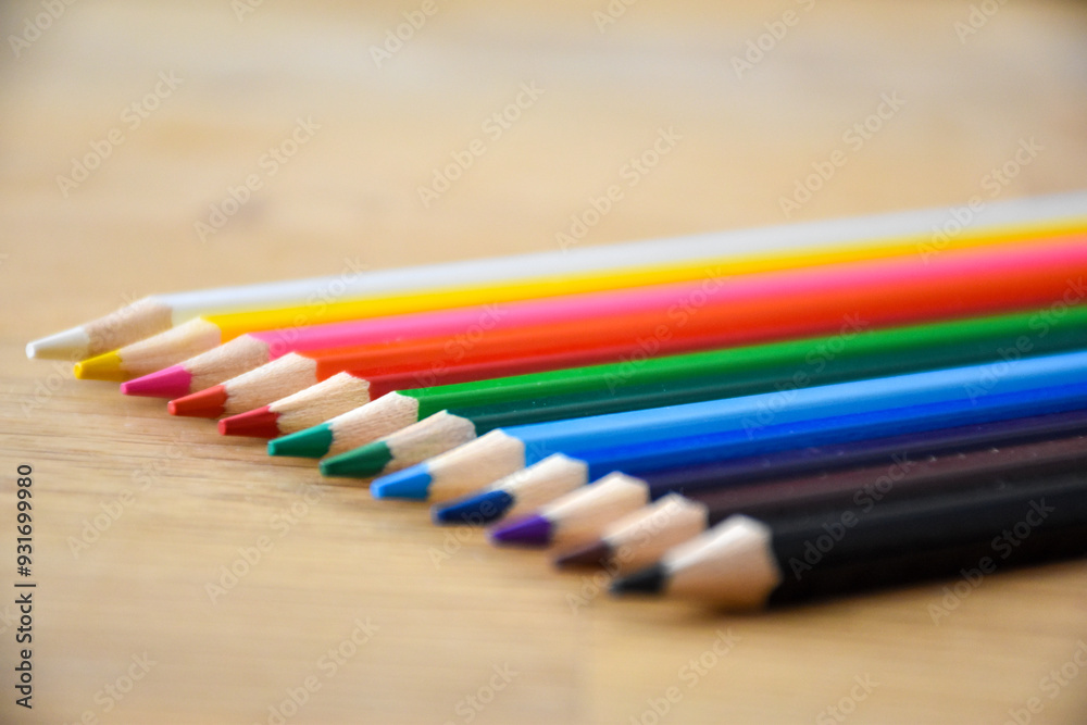 Color palette of wooden crayons Color palette of wooden crayons