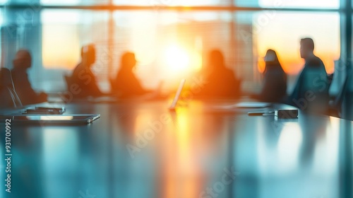 Wallpaper Mural Blurred Background of a Business Conference with Table and Digital Tablet. AI generated illustration Torontodigital.ca