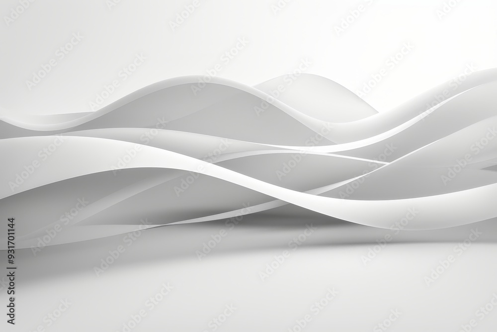 Naklejka premium Abstract White Background, Smooth Wavy Lines, Minimalistic Design, 3D Render Illustration