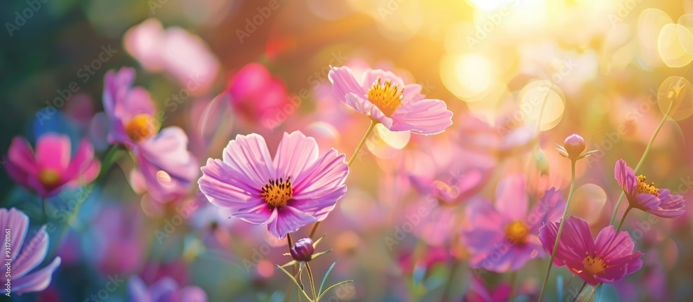 Cosmos field in full blossom. with copy space image. Place for adding text or design Cosmos field in full blossom. with copy space image. Place for adding text or design