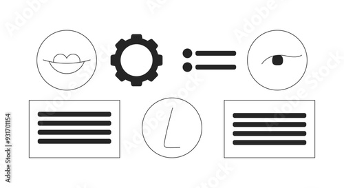 Facial recognition system black and white 2D line objects set. Identify human face isolated vector outline items collection. Scan authentication. Face biometrics monochromatic flat spot illustrations