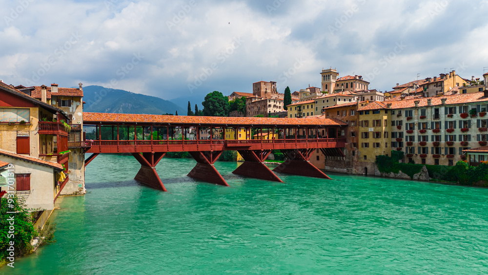 Ponte degli Alpini in Bassano del Grappa, Veneto, Italy – An iconic wooden bridge, known for its distinctive architecture and historic significance. Originally built in the 13th century Ponte degli Alpini in Bassano del Grappa, Veneto, Italy – An iconic wooden bridge, known for its distinctive architecture and historic significance. Originally built in the 13th century