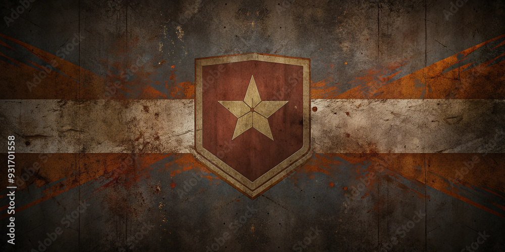 Fototapeta premium Old military star, grunge rusty steel texture. Abstract background with aged old rust. texture of rusted metal wall. Retro grunge texture metallic corrode illustration.