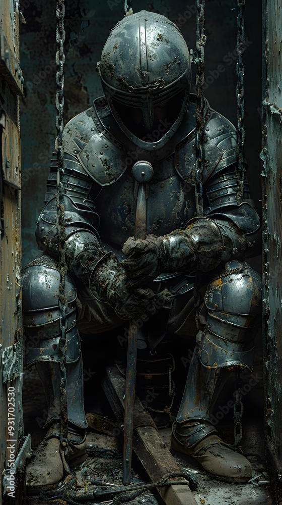 Captive Knight in Rusty Armor. Captive Knight in Rusty Armor.