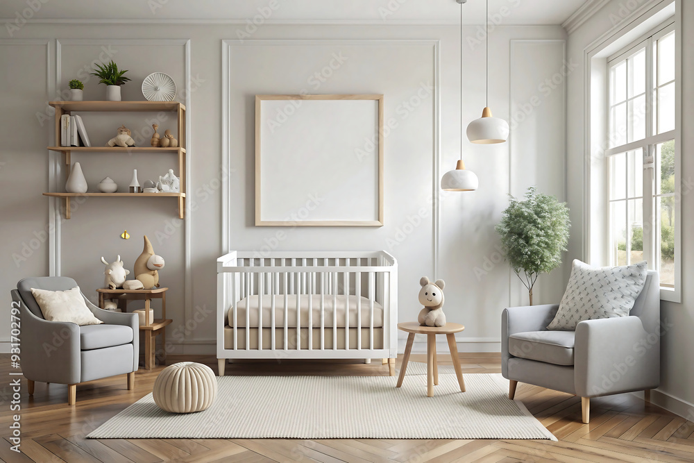 Fototapeta premium room with a crib for baby and a framed picture