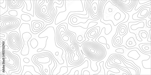 Ocean topographic line map with curvy wave isolines vector illustration. Abstract topographic contours map background, Vector contour topographic map. Cartography texture abstract banner use. 