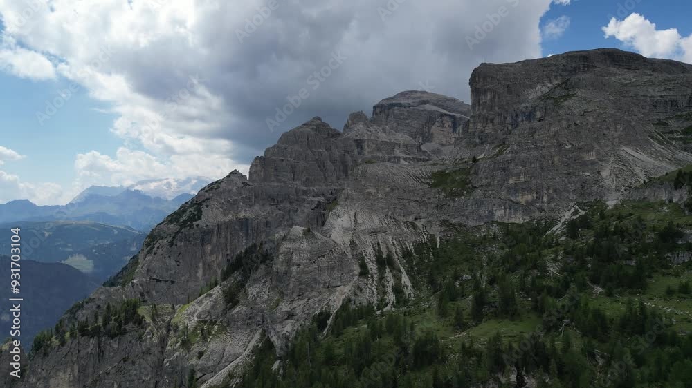 Aerial view of the Dolomites mountain landscape in Trentino, South Tyrol in Northern Italy, marmolada Glacier, Sassongher, Val Badia Aerial view of the Dolomites mountain landscape in Trentino, South Tyrol in Northern Italy, marmolada Glacier, Sassongher, Val Badia