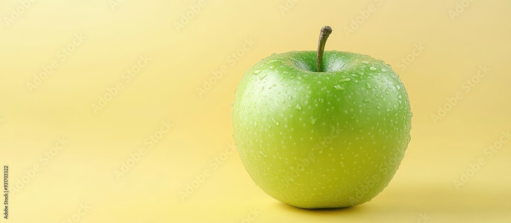 green apple on yellow backdrop with copyspace green apple on yellow backdrop with copyspace