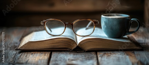 Open book coffee and glasse...