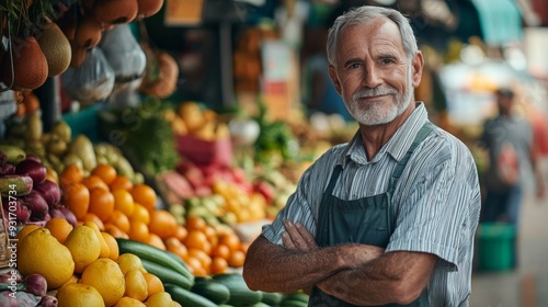 Portrait of man selling fruits and vegetables in the market