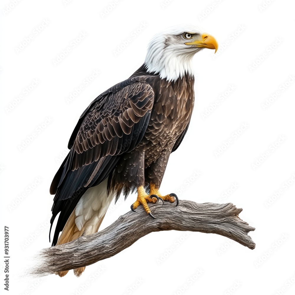 Majestic Bald Eagle Perched on a Weathered Branch Majestic Bald Eagle Perched on a Weathered Branch