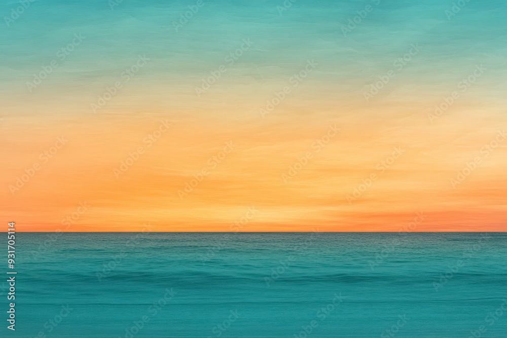 Fototapeta premium A gradient moving from a warm orange to a cool teal with a subtle grain effect, resembling a sunset over the ocean.