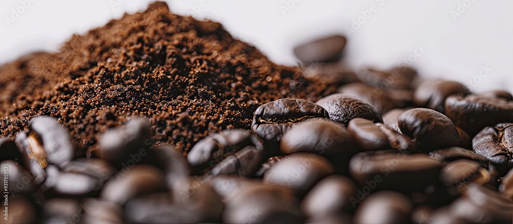Naklejka premium Coffee grounds separated on a white background. with copy space image. Place for adding text or design